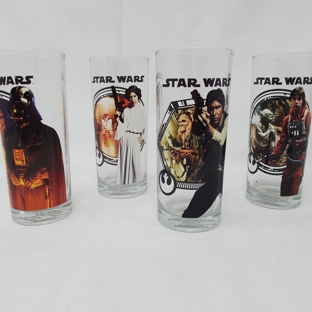 STAR WARS Collectible Glass Set of 4 2013 Classic Cup Vader Solo Skywalker Leia